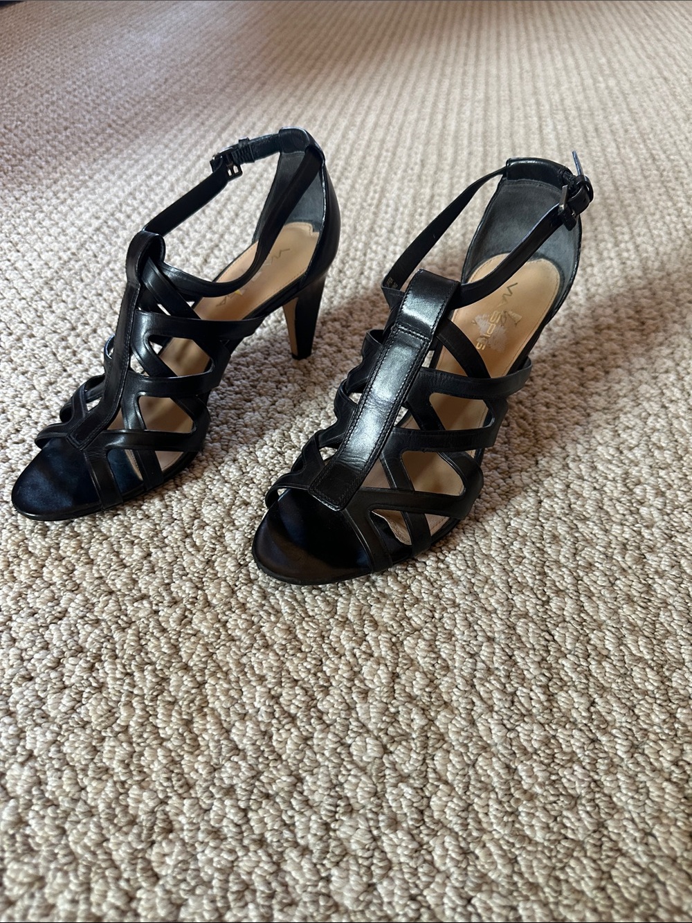 Via Spiga Black Strappy High Heel Sandals